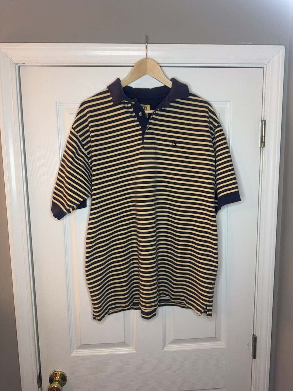 Duck Head Men's Striped Polo Shirt Navy Yellow Size XL